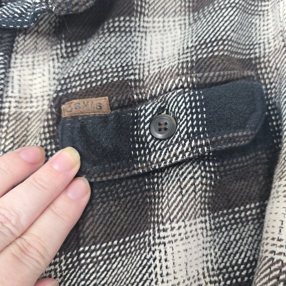 Orvis Brown Black Heavy Flannel Shirt Size Large Long Sleeve Pockets - Picture 6 of 8